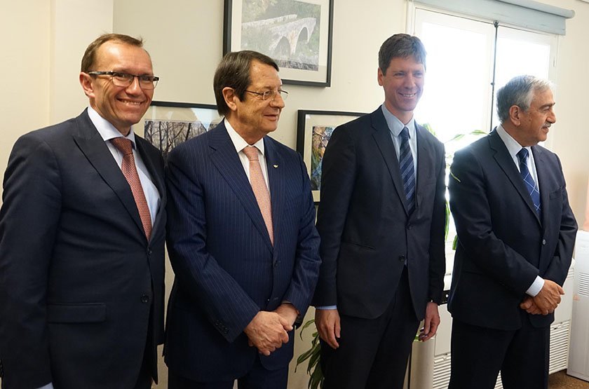 The two leaders with UN envoy Espen Barth Eide and the European Commission's Maarten Verwey (second right) on Wednesday