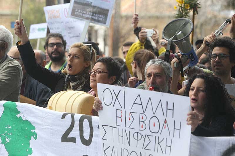 Protesters outside the House of Representatives on Wednesday (Christos Theodorides)