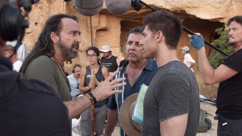 Nicolas Cage, director Demetri Logothetis and co-star Alain Moussi (right)