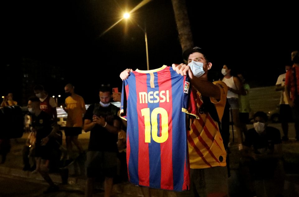 Barcelona Fans Are Seen Outside The Camp Nou After Captain Lionel Messi Told Barcelona He Wishes To Leave The Club Immediately