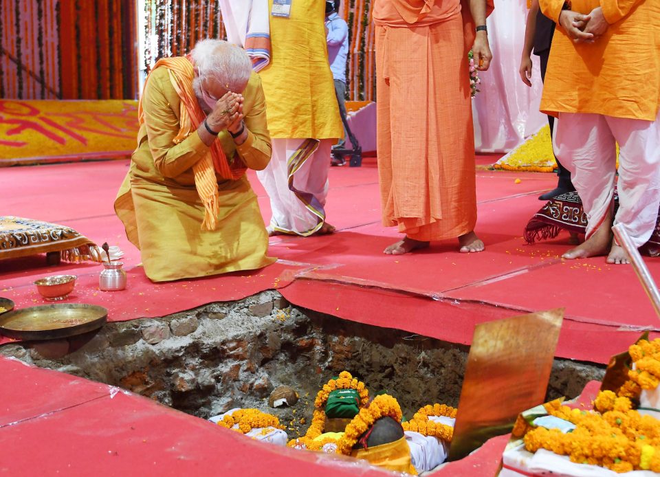 India's Prime Minister Narendra Modi Attends The Foundation Laying Ceremony Of A Hindu Temple In Ayodhya