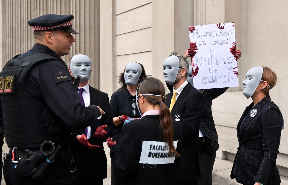 Extinction Rebellion Climate Activists Protest Outside The Bank Of England In London