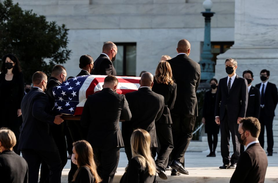 Casket Of The Late Supreme Court Justice Ruth Bader Ginsburg Arrives At The U.s. Supreme Court In Washington