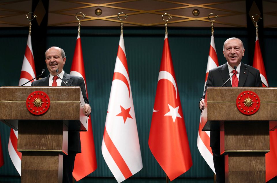 Turkish President Erdogan And Turkish Cypriot Leader Tatar Attend A News Conference In Ankara