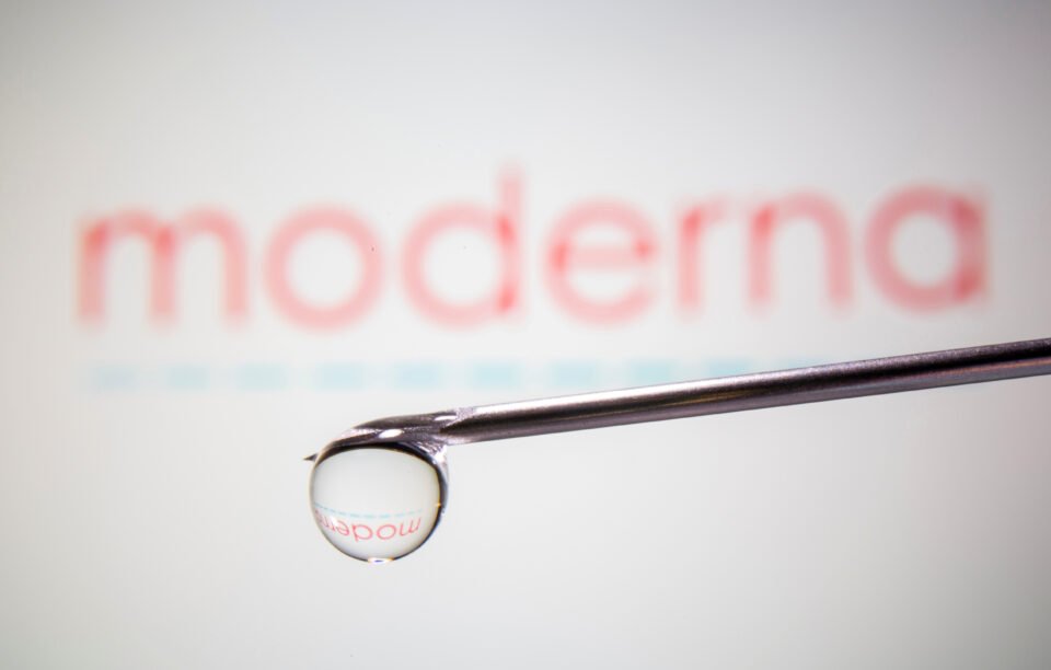 File Photo: Moderna's Logo Is Reflected In A Drop On A Syringe Needle In This Illustration