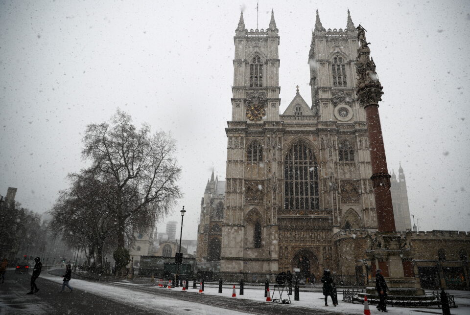 Westminster Abbey Is Seen During Snowfall In London
