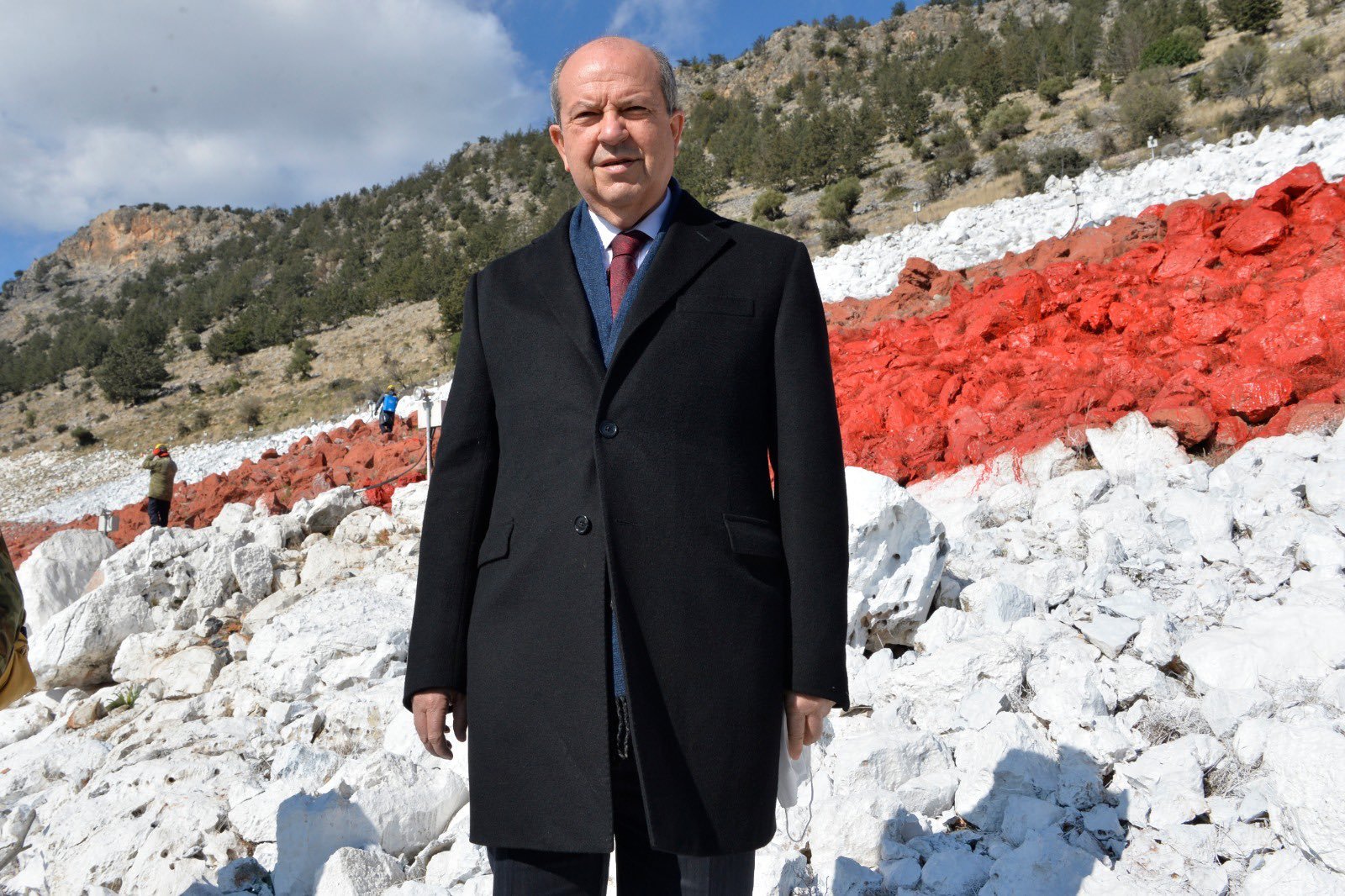 image Turkish Cypriot leader visits massive hillside flag