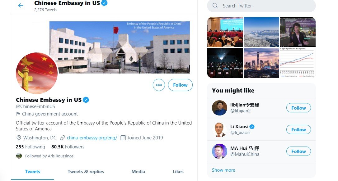 image Twitter locks account of China&#8217;s U.S. embassy over its defence of Xinjiang policy