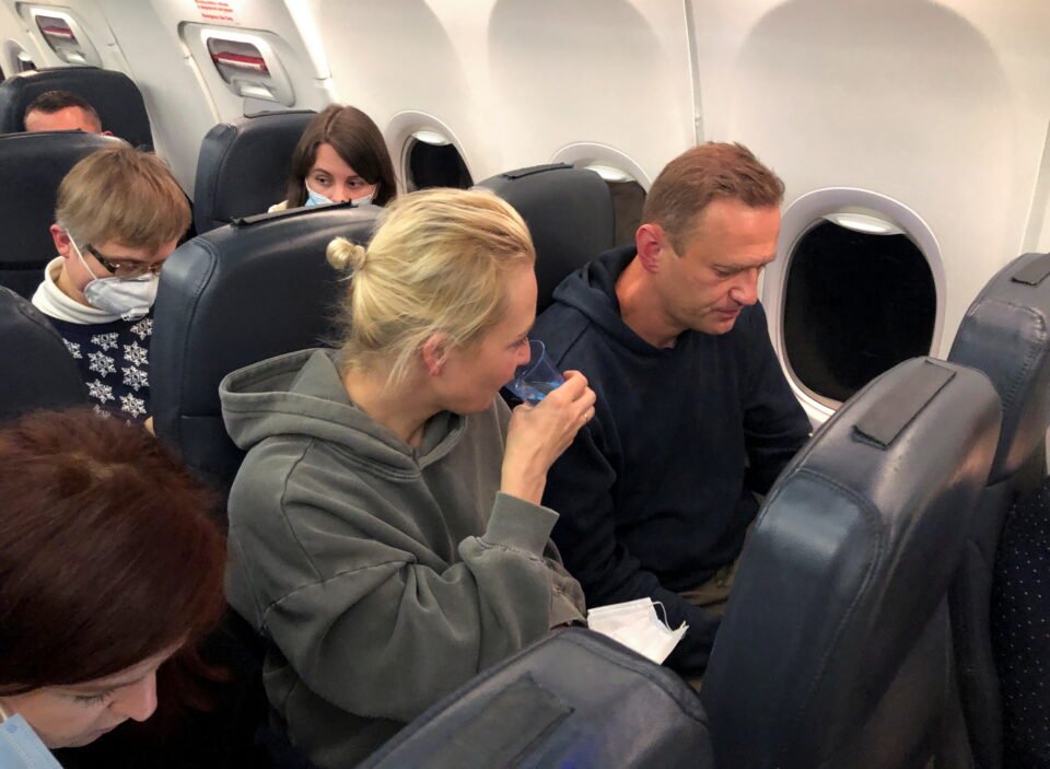 Russian Opposition Leader Alexei Navalny And His Wife Yulia Navalnaya Are Seen On Board A Plane During A Flight From Berlin To Moscow
