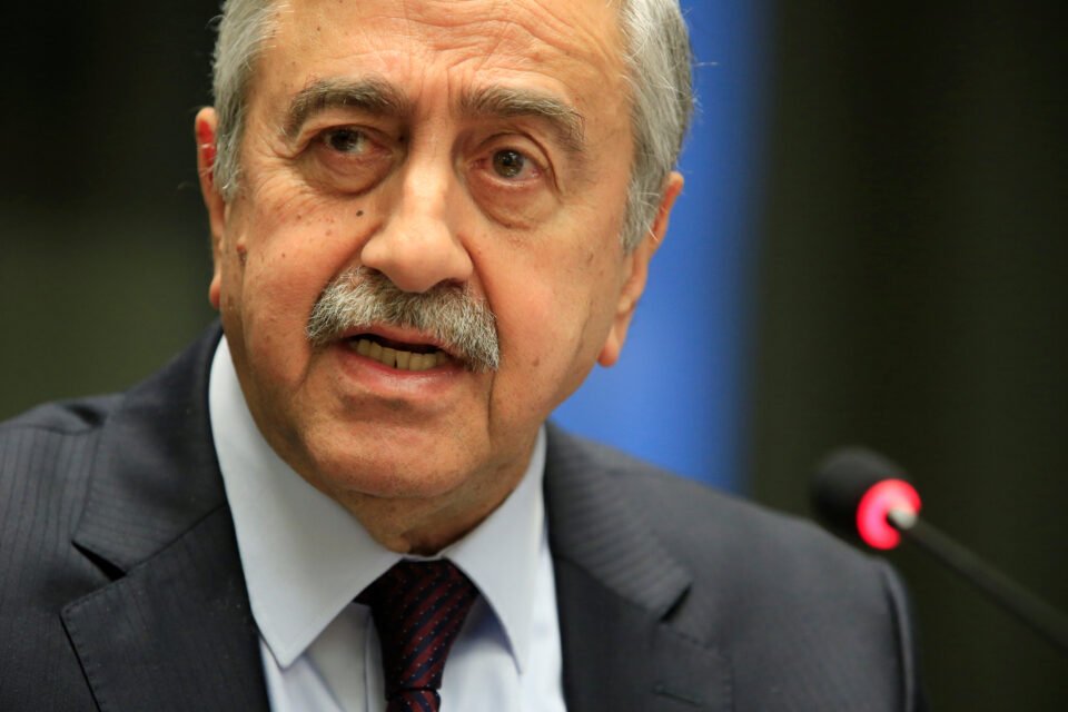 Turkish Cypriot Leader Mustafa Akinci Speaks During A News Conference In Geneva