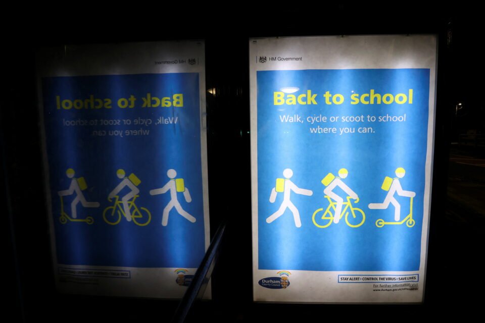 A Back To School Advertisement Is Seen Inside A Bus Shelter, Amidst The Outbreak Of The Coronavirus Disease (covid 19) In Chester Le Street