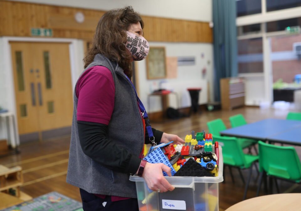 staff make preparations for the return of pupils on monday at pitlochry high school, nursery, pitlochry scotland