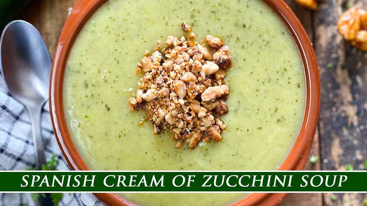 image Spanish cream of zucchini soup with honey-roasted almonds