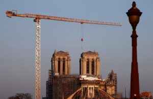 general view of notre dame de paris cathedral under reconstruction