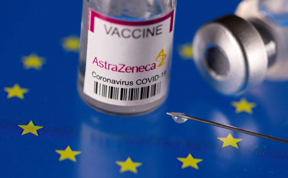 file photo: vials labelled "astrazeneca coronavirus disease (covid 19) vaccine" placed on displayed eu flag are seen in this illustration picture