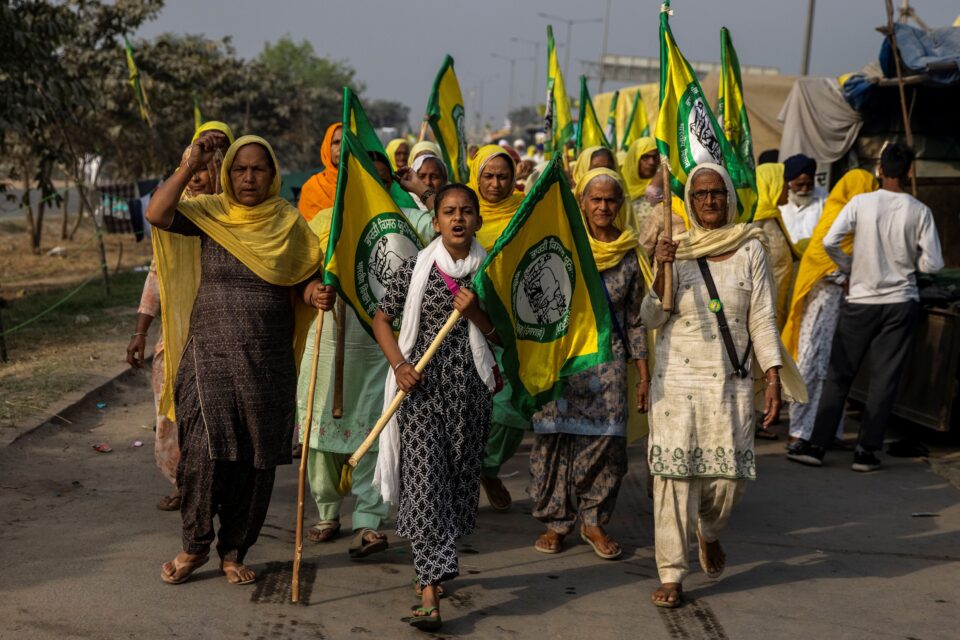 women farmers attend a protest against farm laws on the occasion of international women's day at bahadurgar