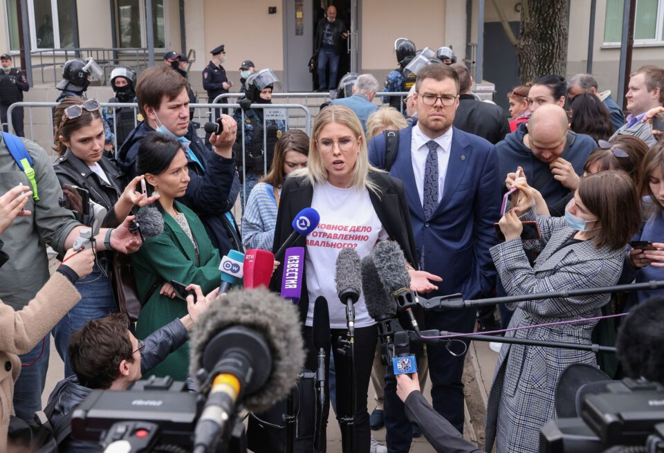 russian opposition figure lyubov sobol speaks with journalists after a court hearing in moscow
