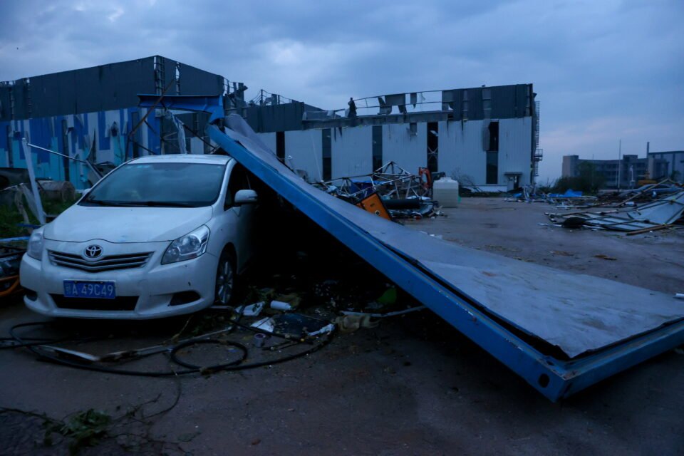 damaged shed is seen after a tornado ripped through caidian district of wuhan