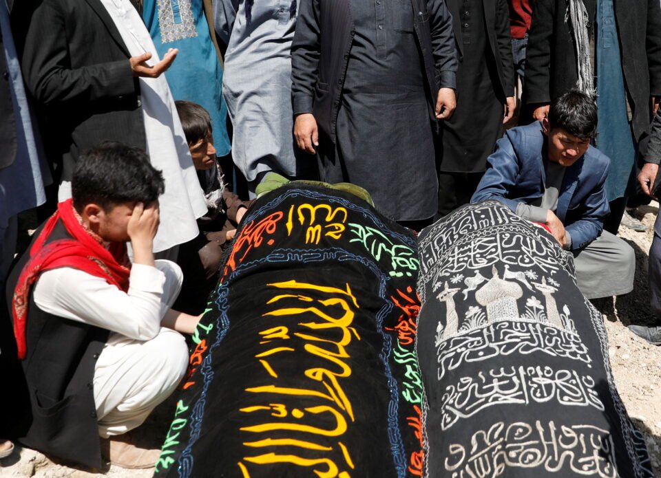 mass funeral ceremony after yesterday's explosion in kabul