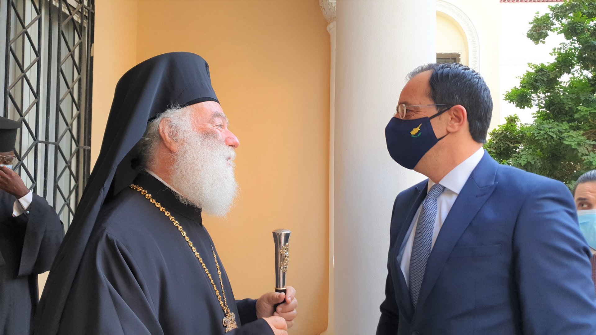 cover Foreign Minister meets with Patriarch Theodore II of Alexandria who says there should be justice for Cyprus