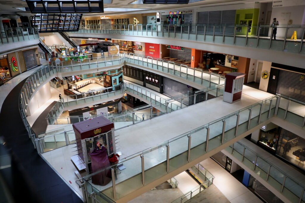 a view of a deserted shopping mall during a lockdown due to the coronavirus disease (covid 19) outbreak, in kuala lumpur