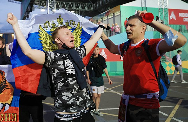 euro 2020 fans gather in moscow fan zone during the euro 2020 belgium v russia match