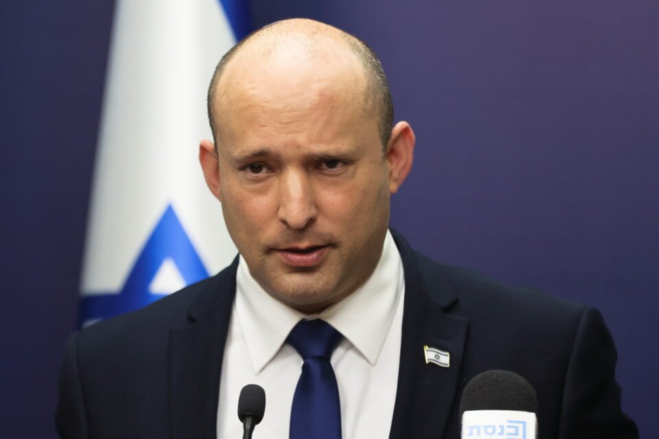 israeli prime minister bennett speaks during his party faction meeting at israel's parliament in jerusalem