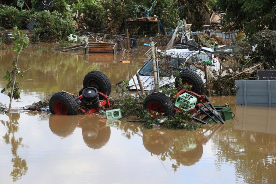 partially submerged cars are seen on floodwaters following heavy rainfalls in bad neuenahr ahrweiler