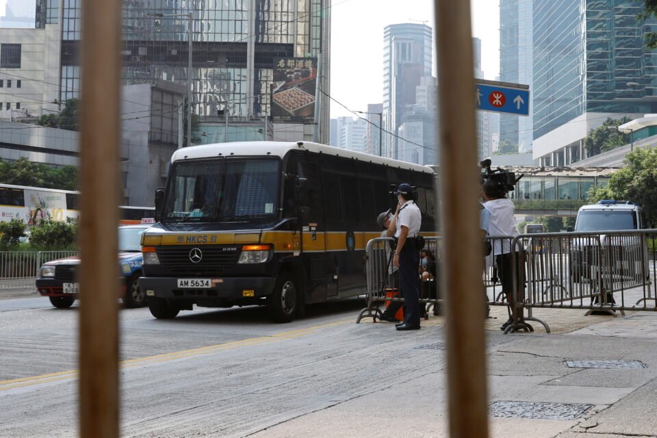 a prison van carrying tong ying kit, the first person charged under the new national security law, arrives at high court for a hearing, in hong kong