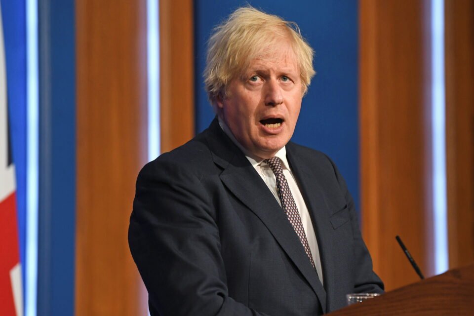 british prime minister boris johnson holds a news conference for england's covid 19 lockdown easing announcement in london