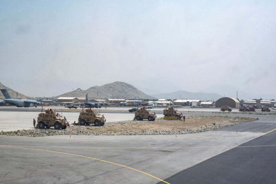 u.s. army soldiers assigned to the 82nd airborne division patrol hamid karzai international airport in kabul