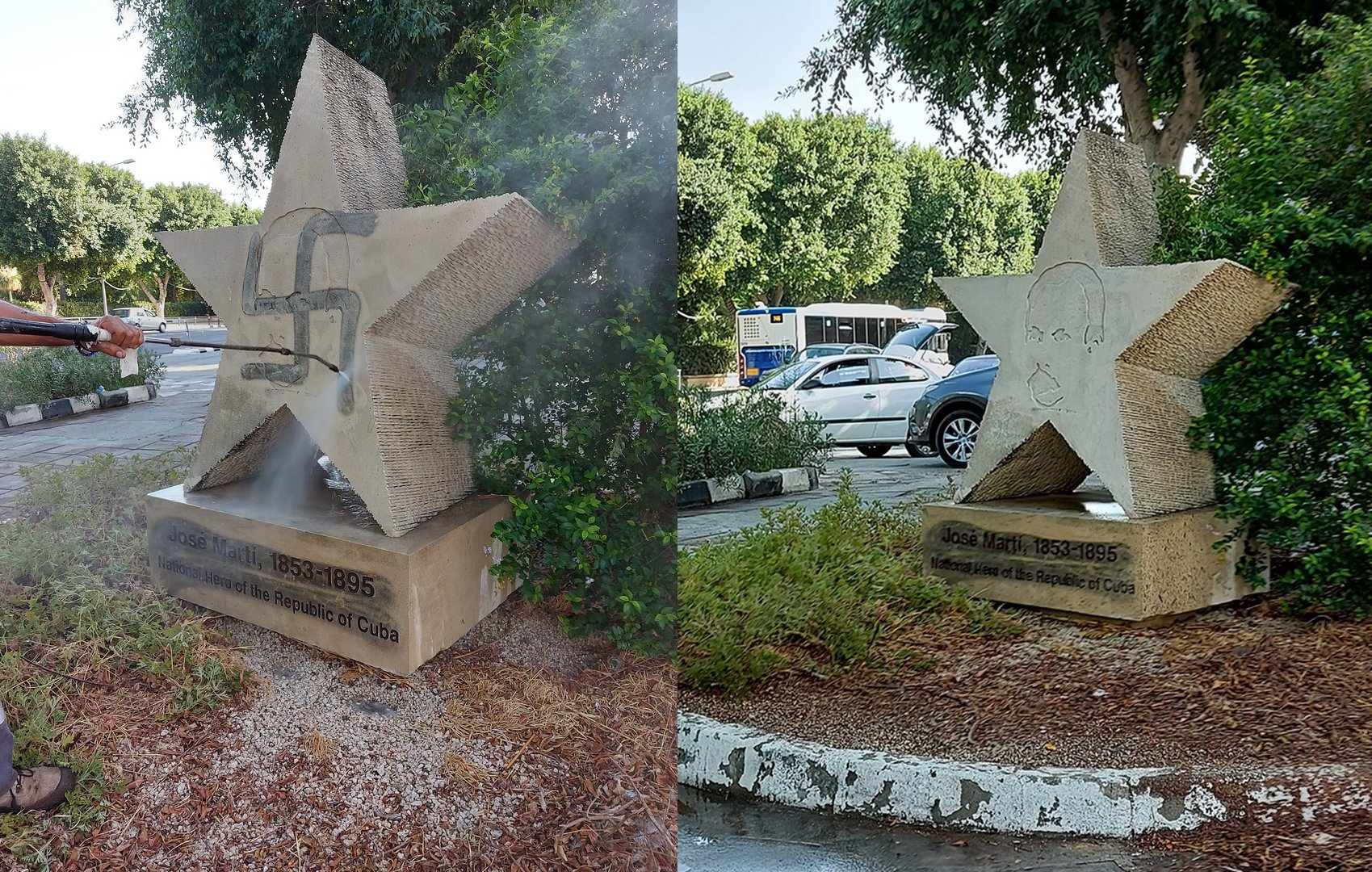 image Nicosia municipality removes swastika graffiti from monument