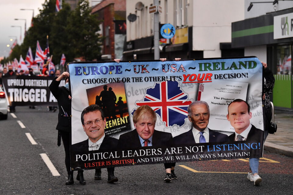protest against the northern ireland protocol as a result of brexit, in belfast