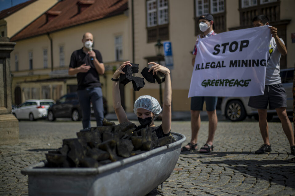 greenpeace protest against turow mine in prague