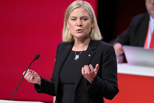 sweden's minister of finance magdalena andersson delivers a speech after being elected as party leader of the social democratic party at the party's congress, in gothenburg