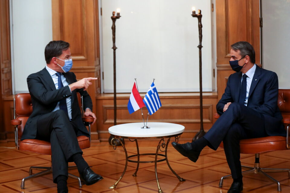 greek prime minister kyriakos mitstotakis meets his dutch counterpart mark rutte in athens