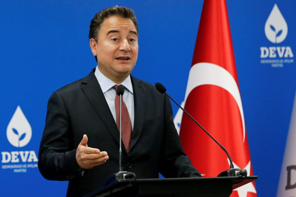 file photo: deva party leader babacan speaks during a news conference in ankara