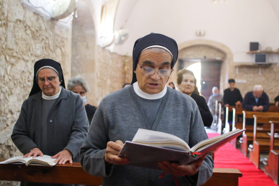 maronite catholic nuns attend a liturgy at the church of st. george in kormakitis