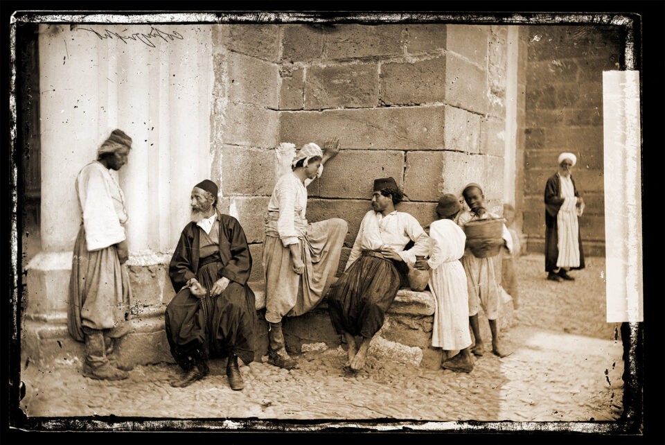 a photo taken by john thompson in 1878 in front of agia sophia