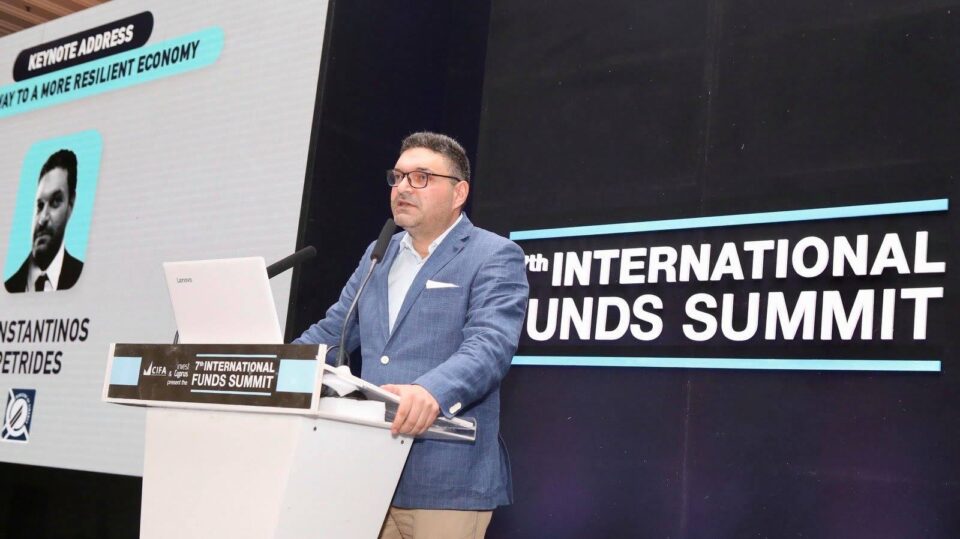 Minister of Finance Constantinos Petrides at the 7th International Funds Summit (photo credit: CIFA)
