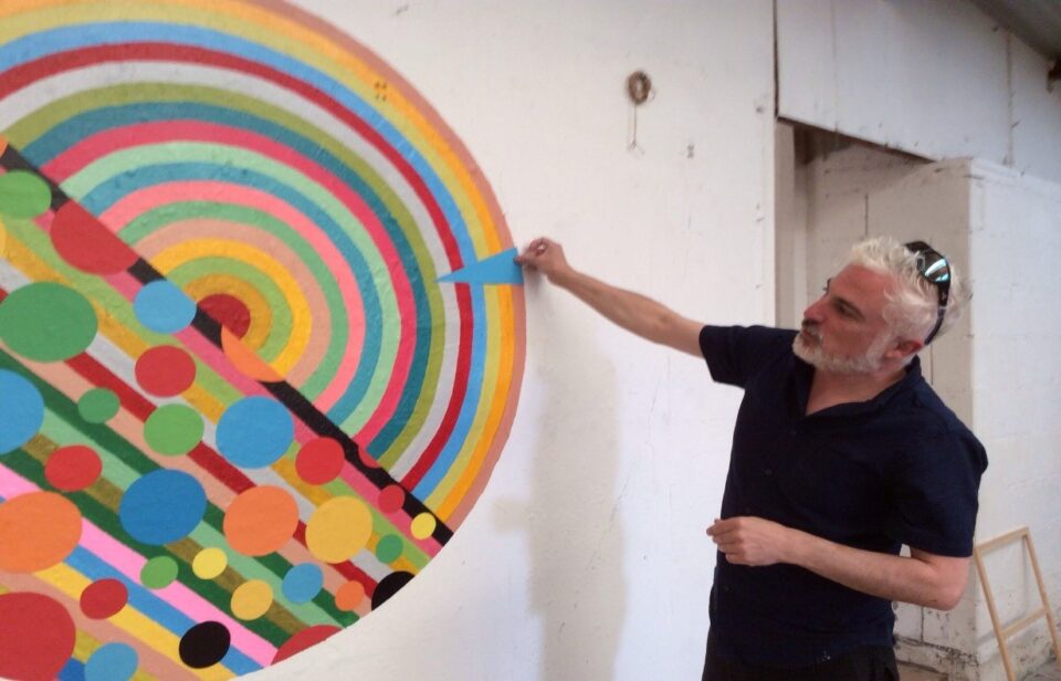 michael o'boyle with one of his current 'pandemic' works at cyprus college of art in paphos