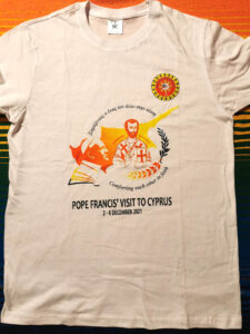 feature jon t shirt design to mark the visit of the head of the catholic church