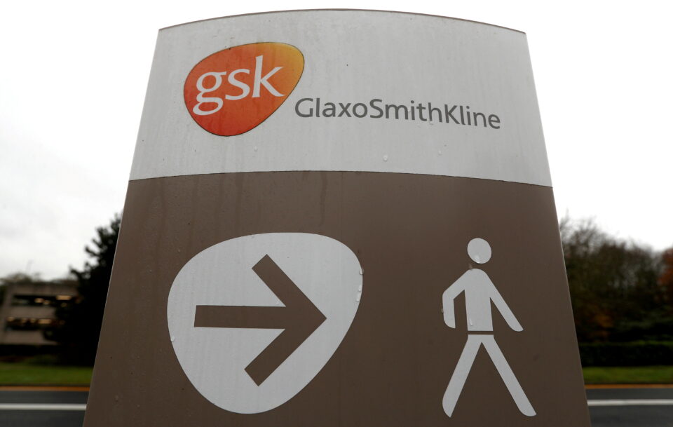 file photo: a gsk sign at the pharmaceuticals company's research centre in stevenage, britain