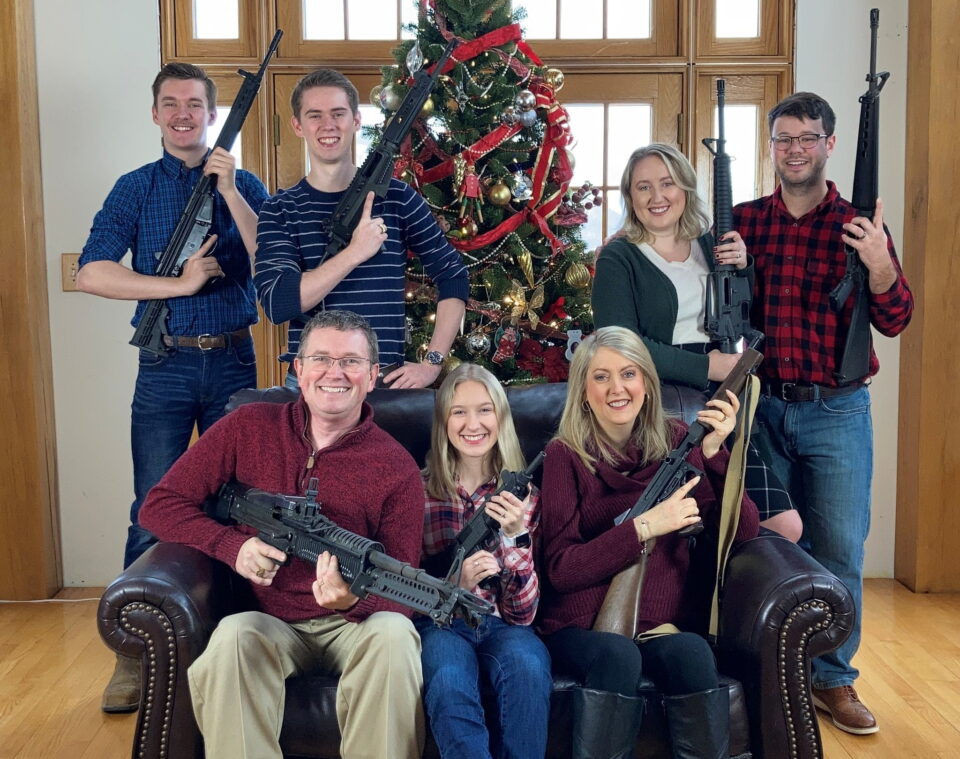 u.s. rep. thomas massie (r ky) tweets a christmas photo of his family holding guns