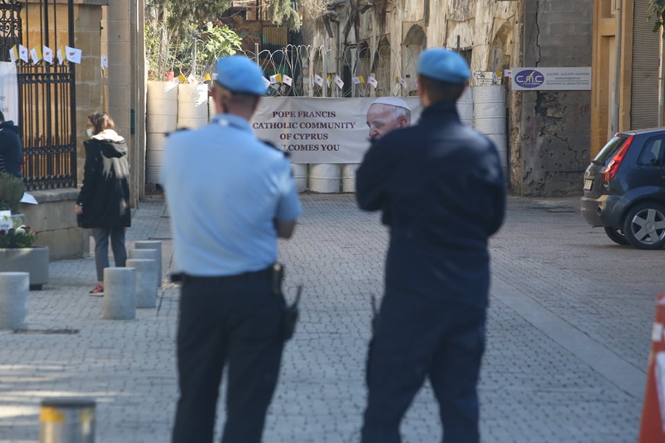 UN soldiers in the buffer zone by the Holy Cross church