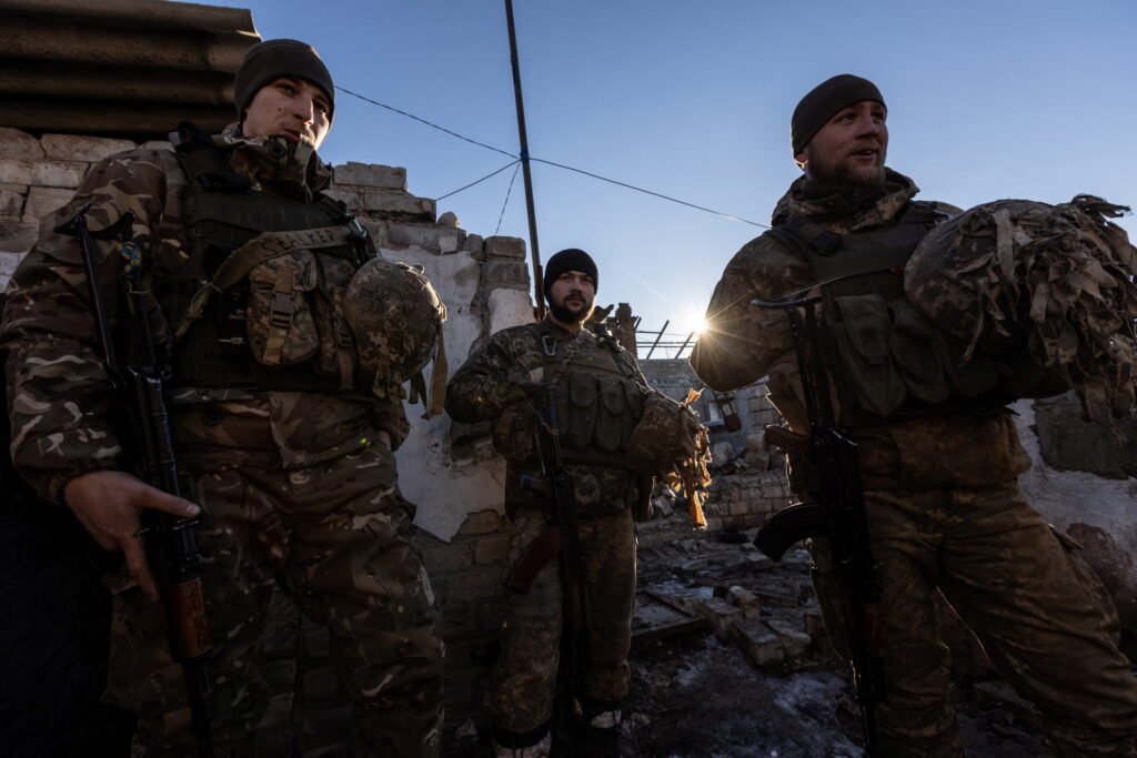 service members of the ukrainian armed forces are seen at combat positions in donetsk region