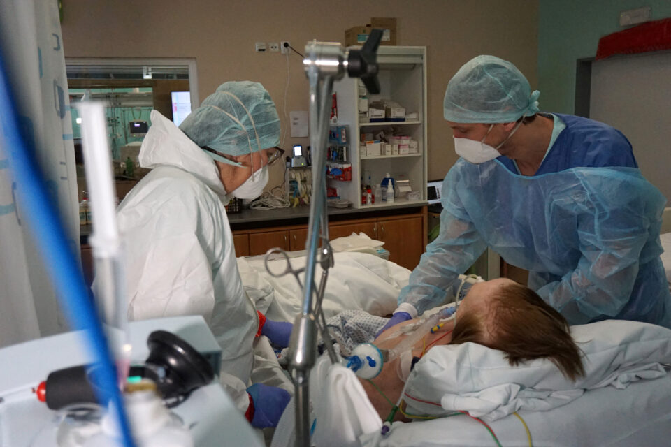 file photo: medial personnel attend a patient suffering from the coronavirus disease in the intensive care unit (icu) of liberec hospital