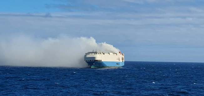 image Container ship carrying luxury vehicles catches fire near Azores