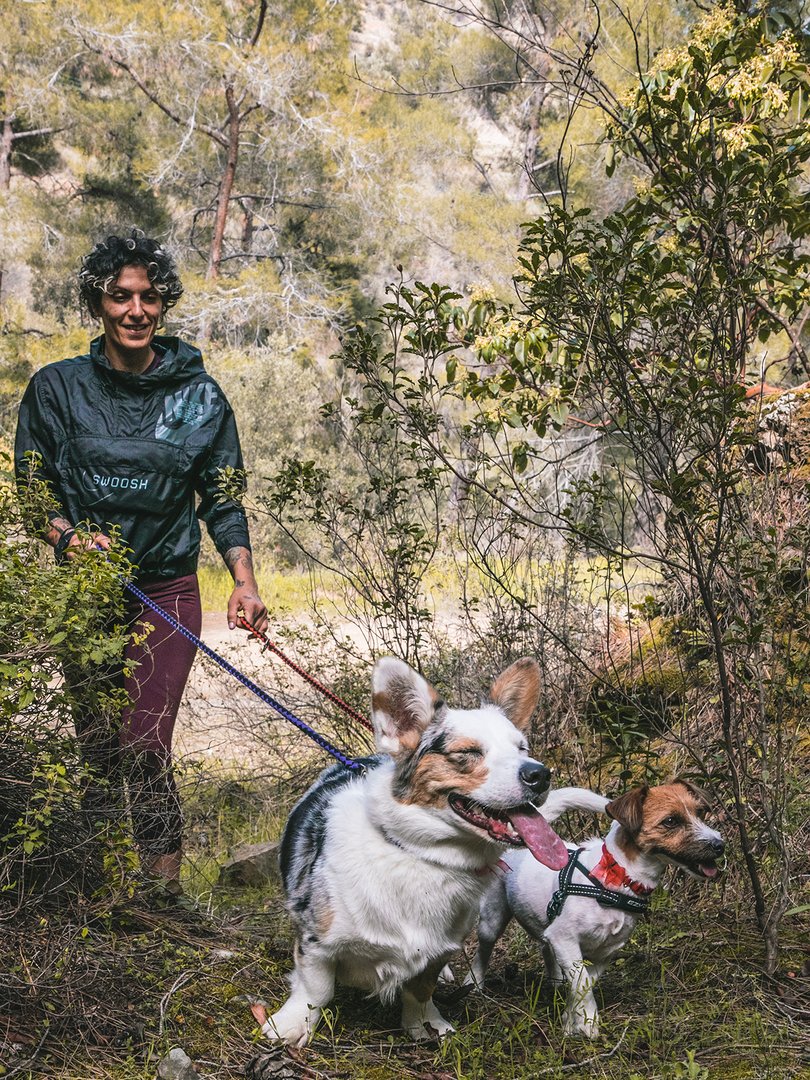 maria walking regular clients bella and zoe at the agia paraskevi picnic site in kalo chorio 2