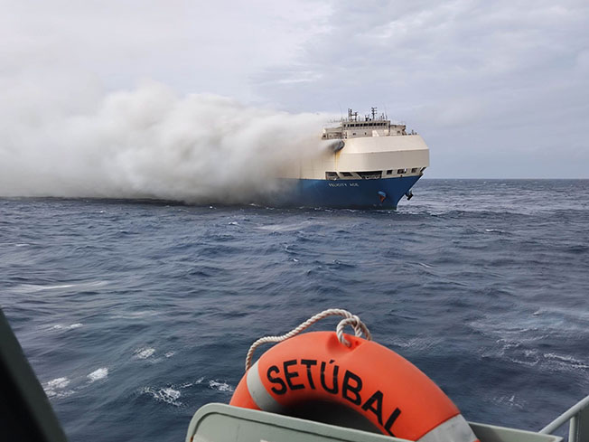 fire ravaged luxury car vessel adrift off portugal's azores islands